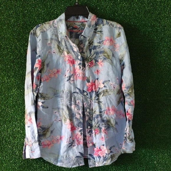 Tommy Bahama 100% Linen Blue Floral Button-Down Shirt - Picture 1 of 4